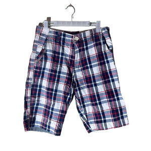 Levis Mens Cargo Shorts Size 29 In Waist Blue Red White Plaid Summer Pockets